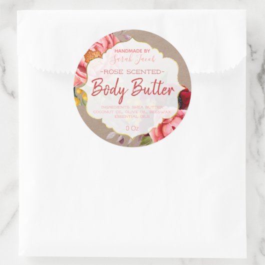  rustiek bloemenbody boter kraft label (Tas)