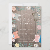 Rustiek Bloemenbos Dieren Roze Baby shower Kaart (Voorkant)