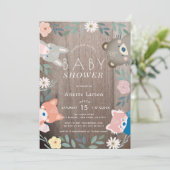 Rustiek Bloemenbos Dieren Roze Baby shower Kaart (Staand voorkant)