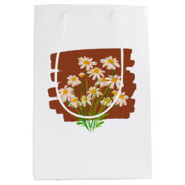 Rustiek bloemendesign op bruine achtergrond medium cadeauzakje