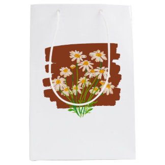 Rustiek bloemendesign op bruine achtergrond medium cadeauzakje