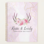 Rustiek Bloemengewei Blush Roze & Goud Marmer Planner (Voorkant)