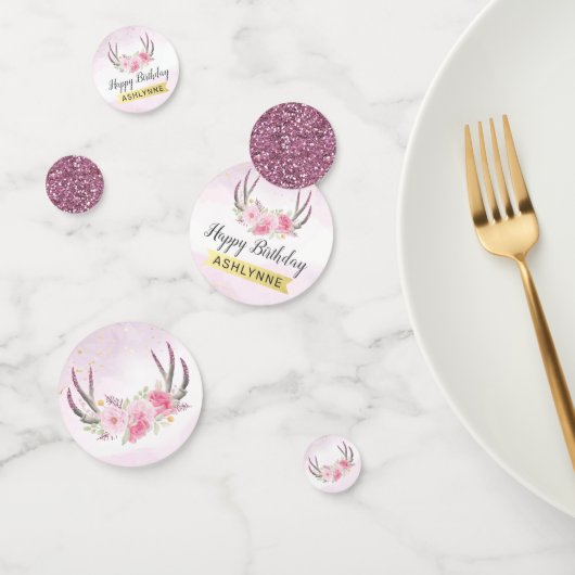 Rustiek Bloemengewei Blush Roze & Goud Verjaardag Confetti (Groep)