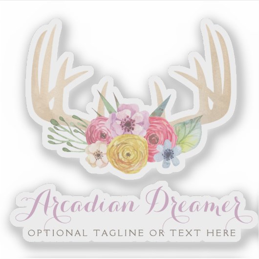 Rustiek Bloemengewei Pastel Waterverf naam Logo Sticker (Voorkant)