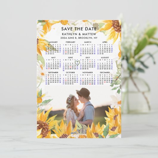 Rustiek bloemengroen Eenvoudige foto Save the Date (Staand voorkant)