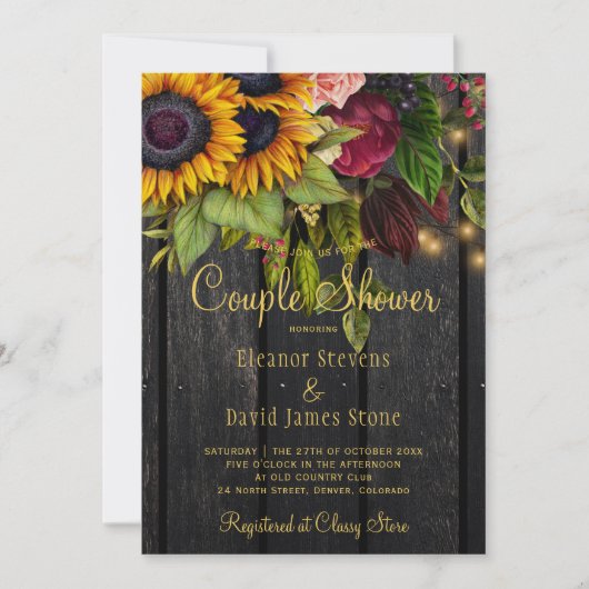 Rustiek bloemenhout bordeaux winter paar douche kaart (Voorkant)