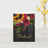 Rustiek bloemenhout elegant gouden script dank u kaart (Gele Bloem)