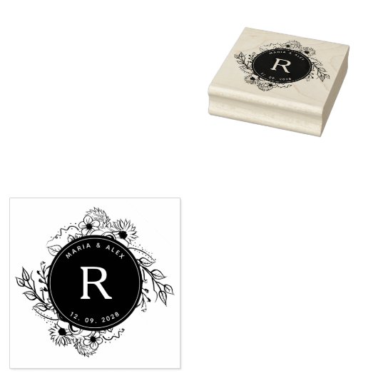 Rustiek bloemenhuwelijk monogram rubberstempel (Gestempeld)