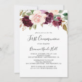 Rustiek bloemig botanisch blad eerste communie kaart (Voorkant)