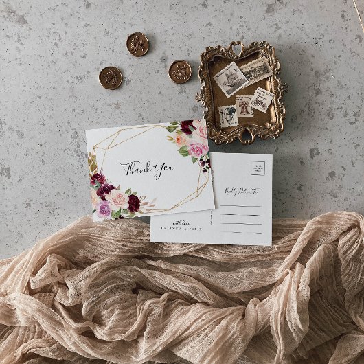 Rustiek bloemig en botanisch gebladerte dank u briefkaart