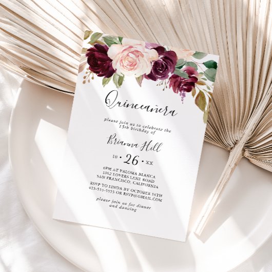 Rustiek bloemig en botanisch gebladerte Quinceañer Kaart