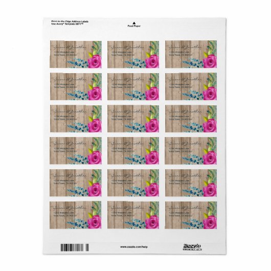 Rustiek bloemig geschilderd hout etiket (Full Sheet)