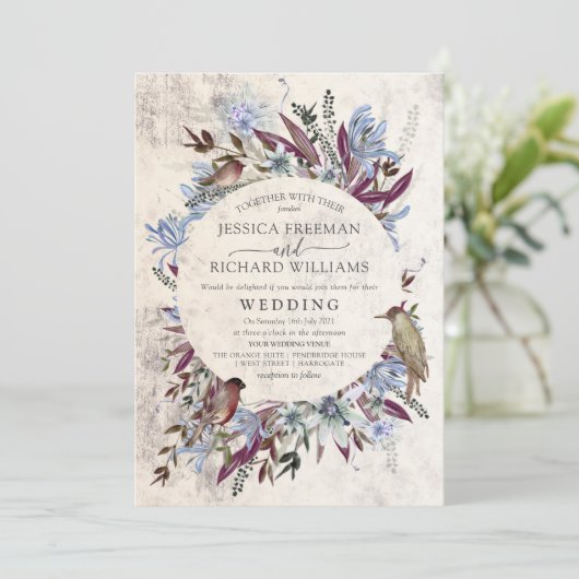 Rustiek bloemig lijst met vogels kaart (Staand voorkant)