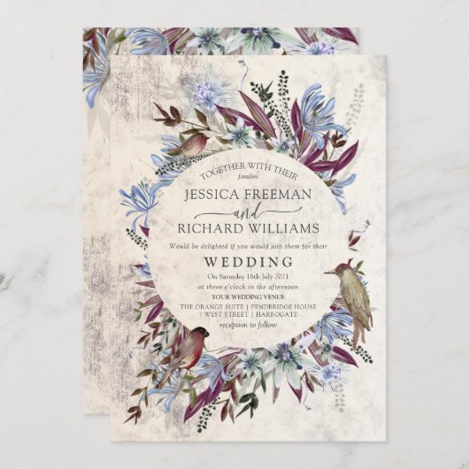 Rustiek bloemig lijst met vogels kaart (Voorkant / Achterkant)