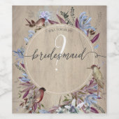 Rustiek bloemig lijst met vogels wijn etiket (Enkel label)