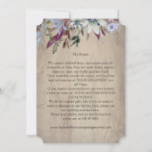 Rustiek bloemig lijst met vogeluitnodiging kaart (Achterkant)