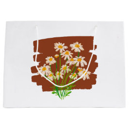 Rustiek bloemmotief op bruine achtergrond groot cadeauzakje