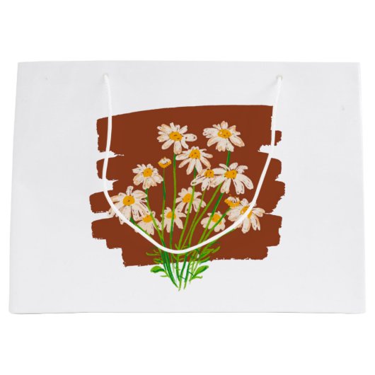 Rustiek bloemmotief op bruine achtergrond groot cadeauzakje (Voorkant)
