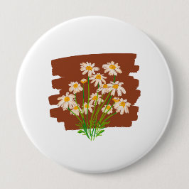Rustiek bloemmotief op bruine achtergrond ronde button 4,0 cm