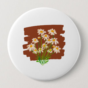 Rustiek bloemmotief op bruine achtergrond ronde button 4,0 cm