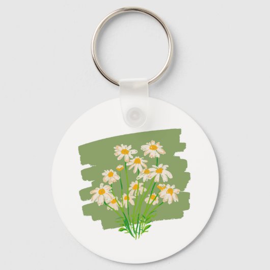 Rustiek bloemmotief op groene achtergrond sleutelhanger (Voorkant)