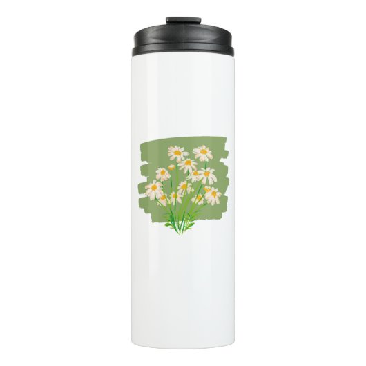 Rustiek bloemmotief op groene achtergrond thermosbeker (Voorkant)