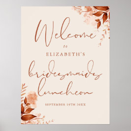 Rustiek bloemstuk bruidsmeisjes lunch welkomstbord poster