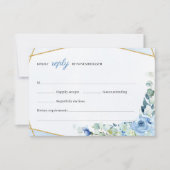Rustiek BLue Flowers Goud Geometrisch Lijst Bruilo RSVP Kaartje (Voorkant)