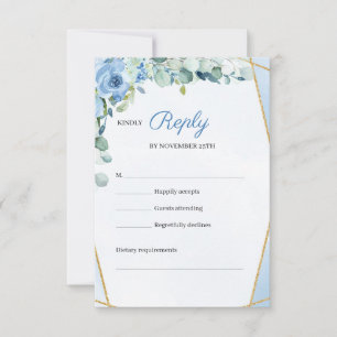 Rustiek BLue Flowers Goud Geometrisch Lijst Bruilo RSVP Kaartje