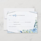 Rustiek BLue Flowers Silver Geometrisch Lijst Brui RSVP Kaartje (Voorkant)
