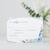 Rustiek BLue Flowers Silver Geometrisch Lijst Brui RSVP Kaartje (Staand voorkant)