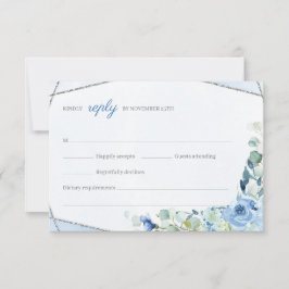 Rustiek BLue Flowers Silver Geometrisch Lijst Brui RSVP Kaartje