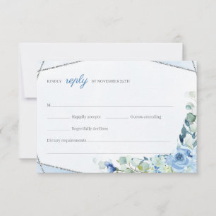 Rustiek BLue Flowers Silver Geometrisch Lijst Brui RSVP Kaartje