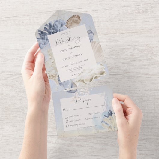 Rustiek Blue Ocean Beach Diner All In One Uitnodiging (Afscheurbaar)