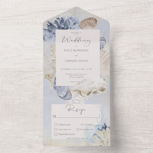 Rustiek Blue Ocean Beach Diner All In One Uitnodiging (Binnen)