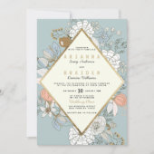 Rustiek Blush Blauw Koraal Goud Bloemen Ivoor Brui Kaart (Voorkant)