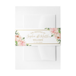 Rustiek Blush Bloemen Rozen Goud Groen Bruiloft Uitnodigingen Wikkel