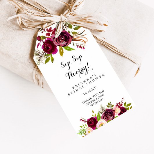 Rustiek Blush Bourgogne Sip Hooray Vrijgezellenfee Cadeaulabel