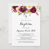 Rustiek Blush Bourgondië Bloemen Kalligrafie Doop Kaart (Voorkant)