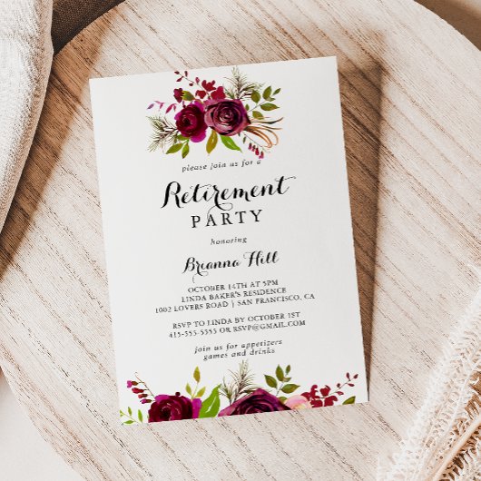 Rustiek Blush Bourgondië Bloemen Pensioen Party Kaart