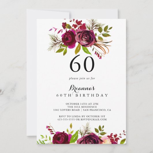 Rustiek Blush Bourgondië Floral 60e verjaardag Par Kaart (Voorkant)