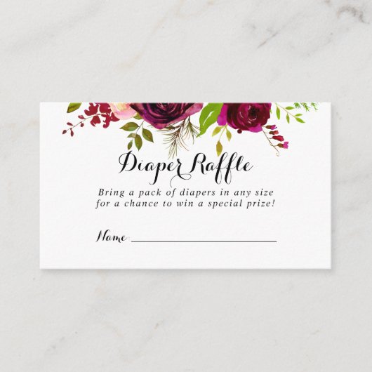 Rustiek Blush Bourgondië Floral Diaper Raffle Tick Informatiekaartje (Voorkant)