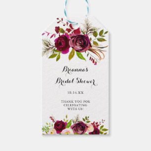 Rustiek Blush Bourgondië Floral Vrijgezellenfeest Cadeaulabel