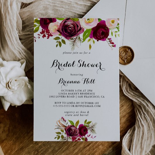 Rustiek Blush Bourgondië Floral Vrijgezellenfeest Kaart