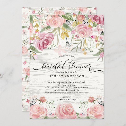 Rustiek Blush Roze Bloemen Vrijgezellenfeest Kaart (Voorkant / Achterkant)