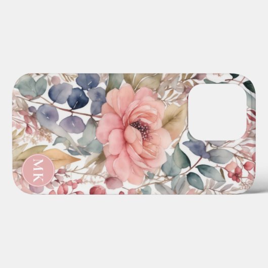 Rustiek Blush Roze Bloemen Waterverf Monogram Case-Mate iPhone Case (Achterkant (horizontaal))
