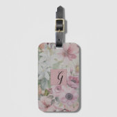 Rustiek  Blush Roze Bloempatroon Monogram Bagagelabel (Voorkant (verticaal))