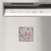 Rustiek  Blush Roze Bloempatroon Monogram Magneet (Insitu (Vaatwasser))