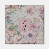 Rustiek  Blush Roze Bloempatroon Monogram Magneet (Voorkant)