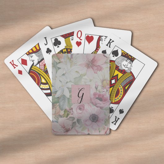 Rustiek Blush Roze Bloempatroon Monogram Pokerkaarten